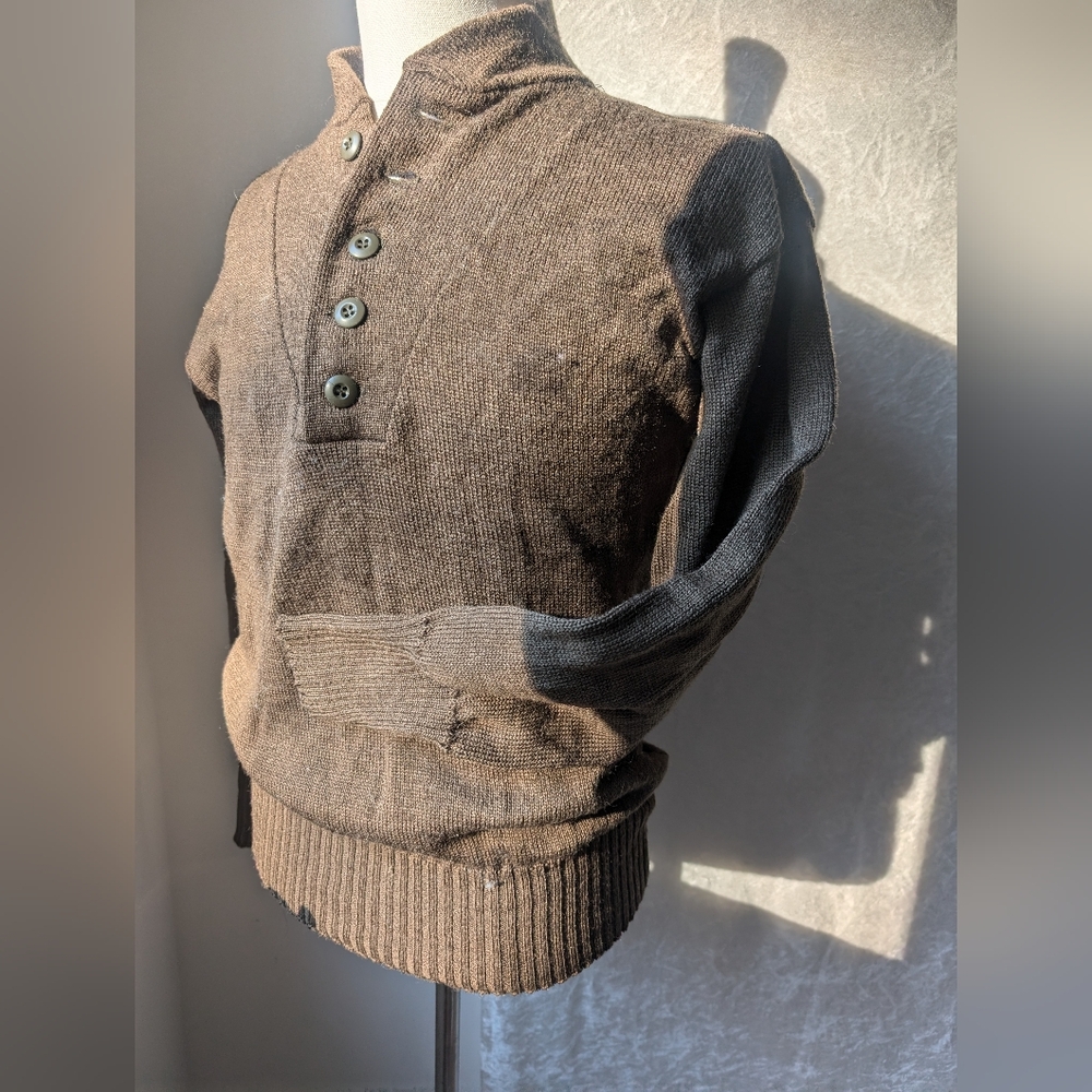 Vintage Henley Wool Sweater Military Surplus Medium 38-40 elastic button…